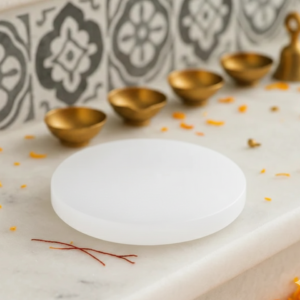 premium 4 inch plain round selenite charging plate for maximum cleansing, aura purification, and unfiltered energy flow | essential vastu purity base