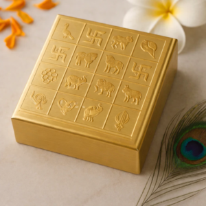 premium brass manjusha yantra box with partition (6″ & 9″) – brahmasthan correction with 16 compartment energy grid & 45 devta symbols for wealth, prosperity & vastu dosh nivaran